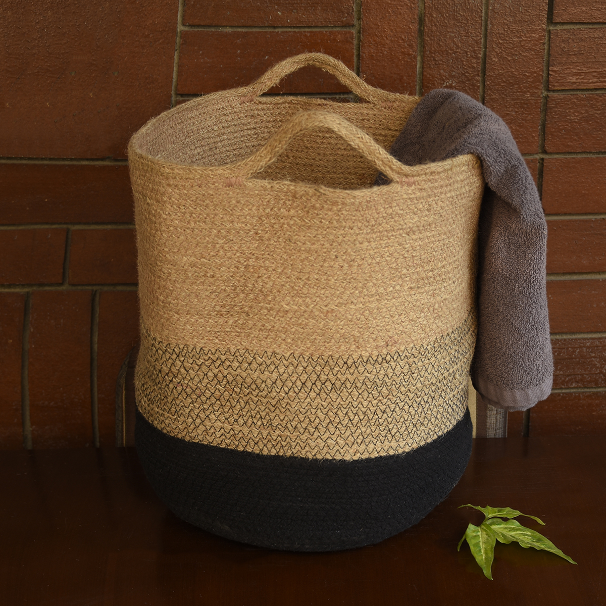 Baah Black and Khakhi Jute eco-friendly laundry basket