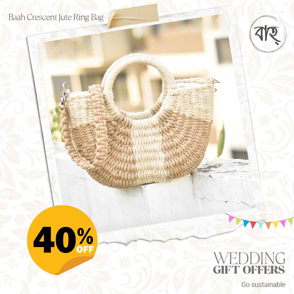 Baah Crescent Jute Ring Bag