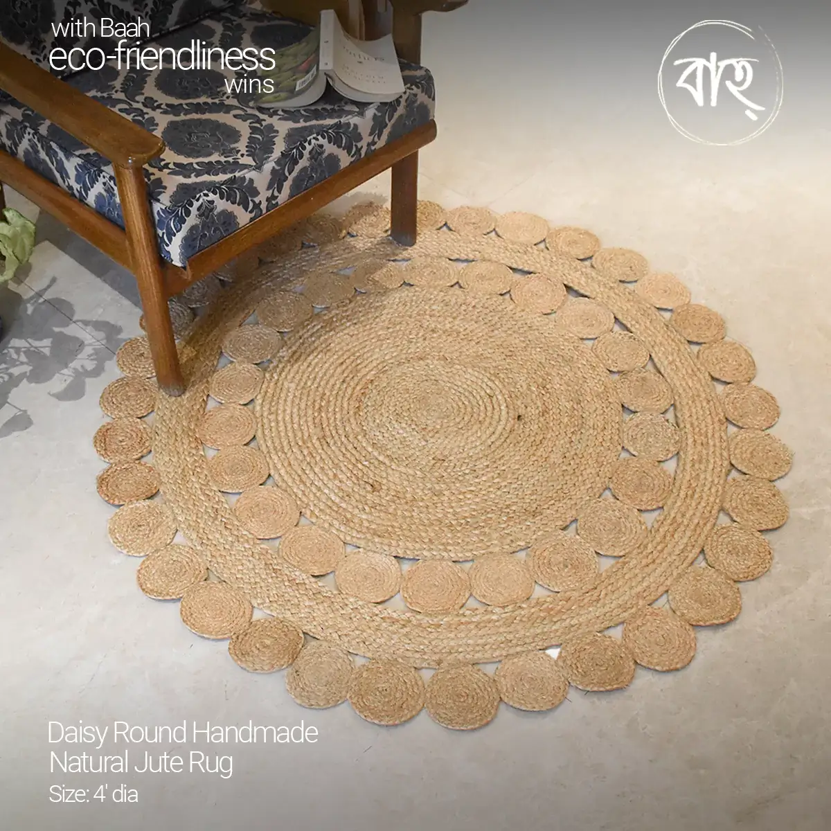 Daisy Round Handmade Natural Jute Rug 4'
