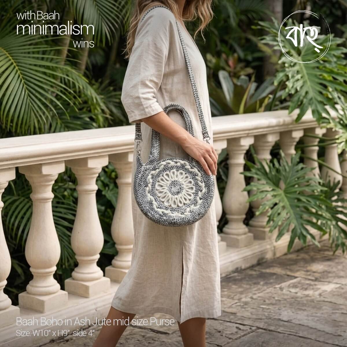 Baah Boho in Ash Jute mid size Purse