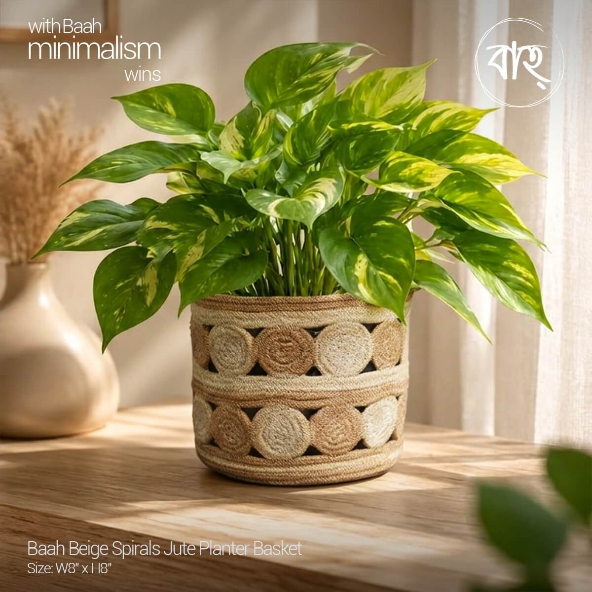 Baah Beige Spirals Jute Planter Basket