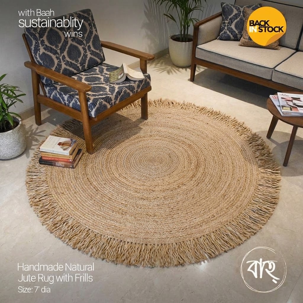 Handmade Natural Jute Large Rug with Frills 