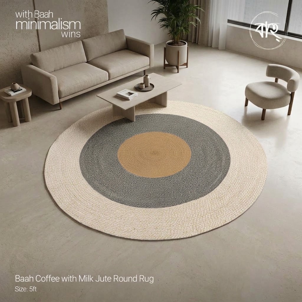 Baah Coffee with Milk Jute Round Rug Large