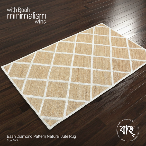 Baah Diamond Pattern Natural Jute Rug Large