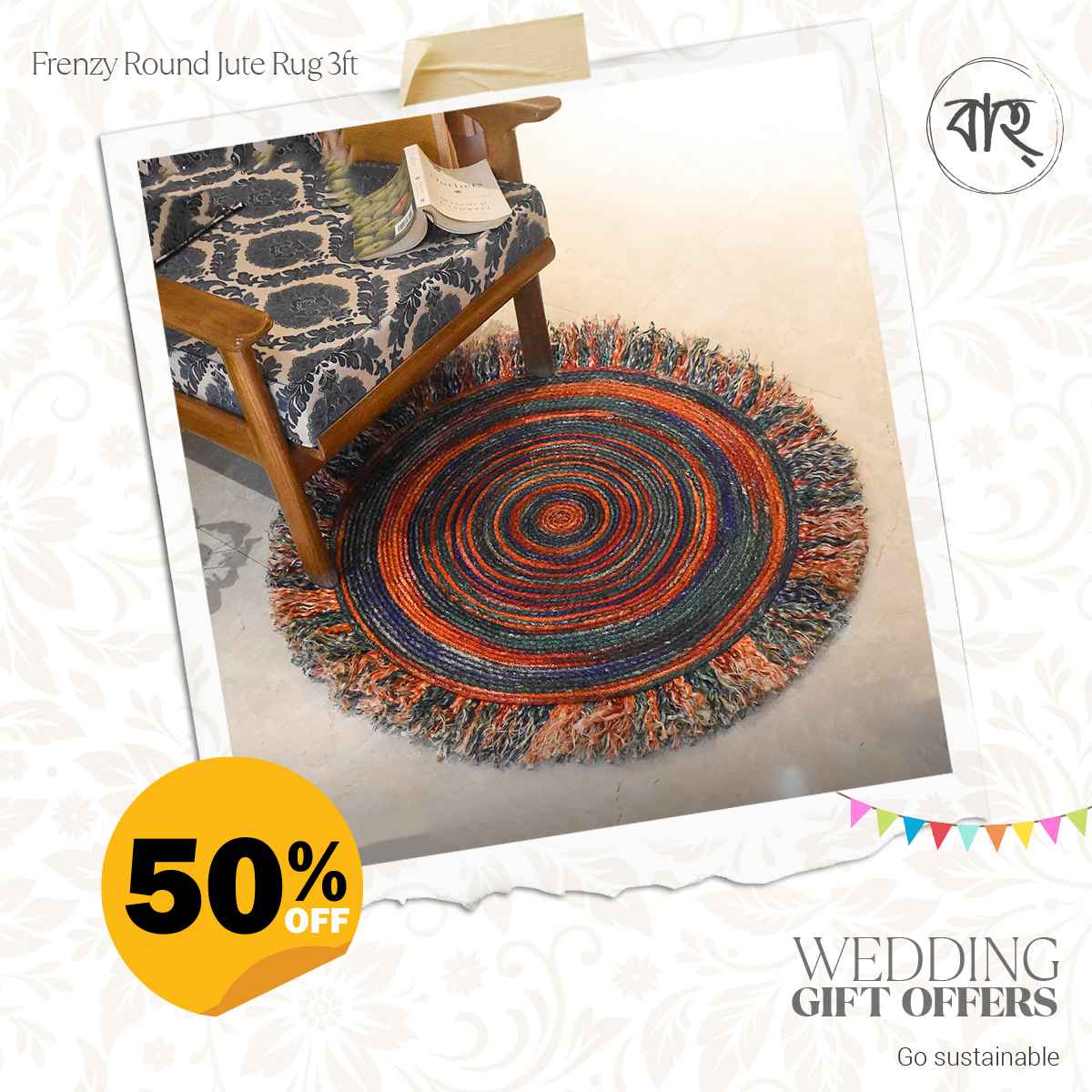 Frenzy Round Jute Rug 3′