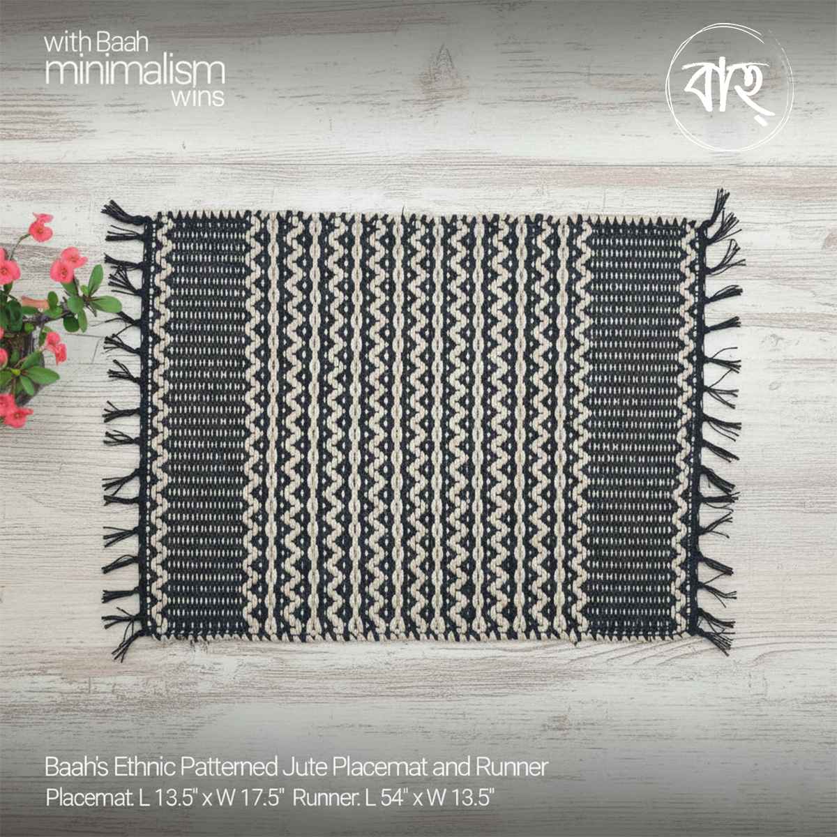 Baah's Ethnic Patterned Jute Placemat and Runner (6Placemats & 1Runner)